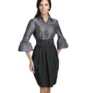 BCBG MaxAzria Natasha Elegant Gray and Black Dress with Bell Sleeves